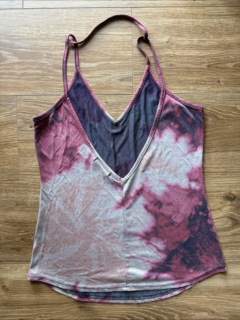 Tie-Dye V-Neck Spaghetti Strap Open Back Tank Top